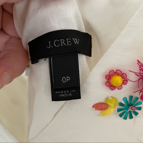 J. Crew White Linen Cotton Hand-Embellished Sleeveless Sequin Peplum Top 0P - Picture 4 of 5